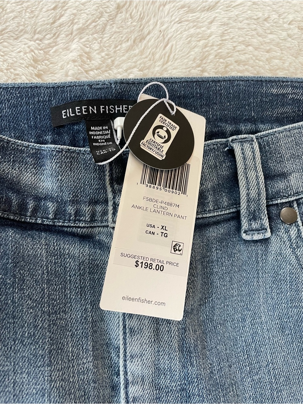 Eileen Fisher Cotton Stretch Denim Lantern Jean Classic Indigo Size XL Comfort - Picture 3 of 10